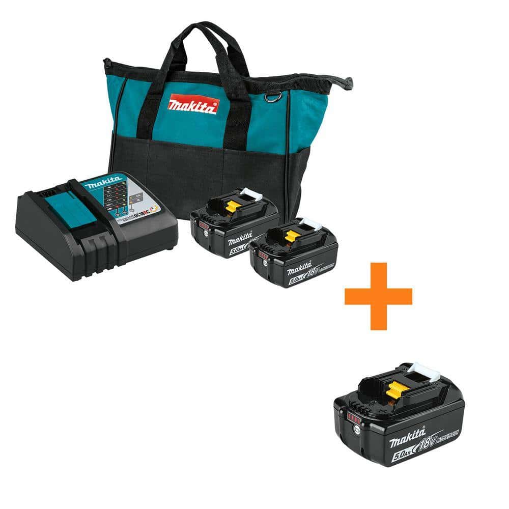 Makita BL1850BDC2B1850 18-Volt LXT Lithium-Ion Battery and Rapid Optimum Charger Starter Pack (5.0Ah) with bonus 18V LXT Battery 5.0Ah Makita BL1850BDC2B1850 18-Volt LXT Lithium-Ion Battery and Rapid Optimum Charger Starter Pack (5.0Ah) with bonus 18V LXT Battery 5.0Ah