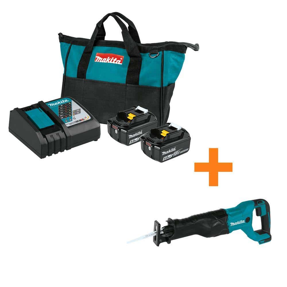Makita BL1850BDC2XRJ04 18V LXT Lithium-Ion Battery and Rapid Optimum Charger Starter Pack (5.0Ah) with bonus 18V LXT Reciprocating Saw Makita BL1850BDC2XRJ04 18V LXT Lithium-Ion Battery and Rapid Optimum Charger Starter Pack (5.0Ah) with bonus 18V LXT Reciprocating Saw