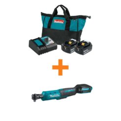 Makita BL1850BDC2XRW01 18V LXT Battery and Rapid Optimum Charger Starter Pack (5.0Ah) with Bonus 3/8 in./1/4 in. 18V LXT Square Drive Ratchet