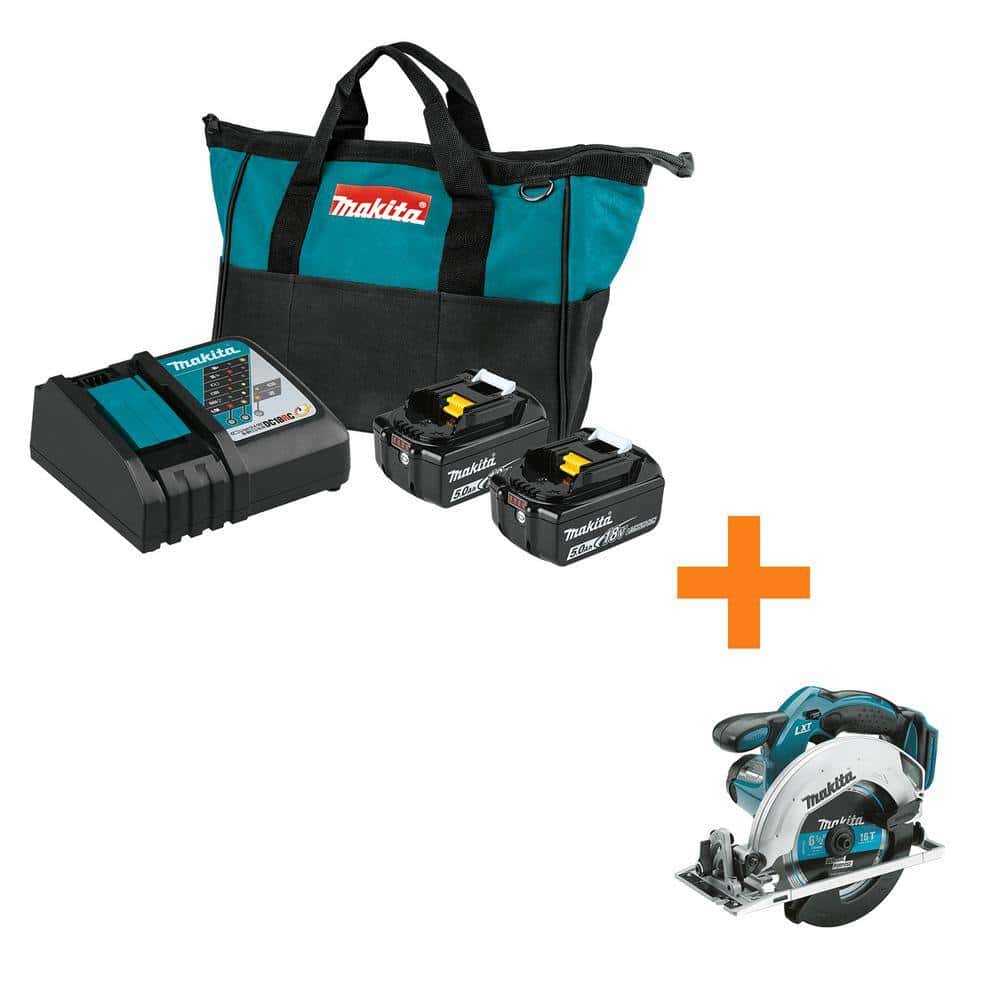 Makita BL1850BDC2XSS02 18V LXT Lithium-Ion Battery and Rapid Optimum Charger Starter Pack (5.0Ah) with bonus 18V LXT 6-1/2 in. Circular Saw Makita BL1850BDC2XSS02 18V LXT Lithium-Ion Battery and Rapid Optimum Charger Starter Pack (5.0Ah) with bonus 18V LXT 6-1/2 in. Circular Saw
