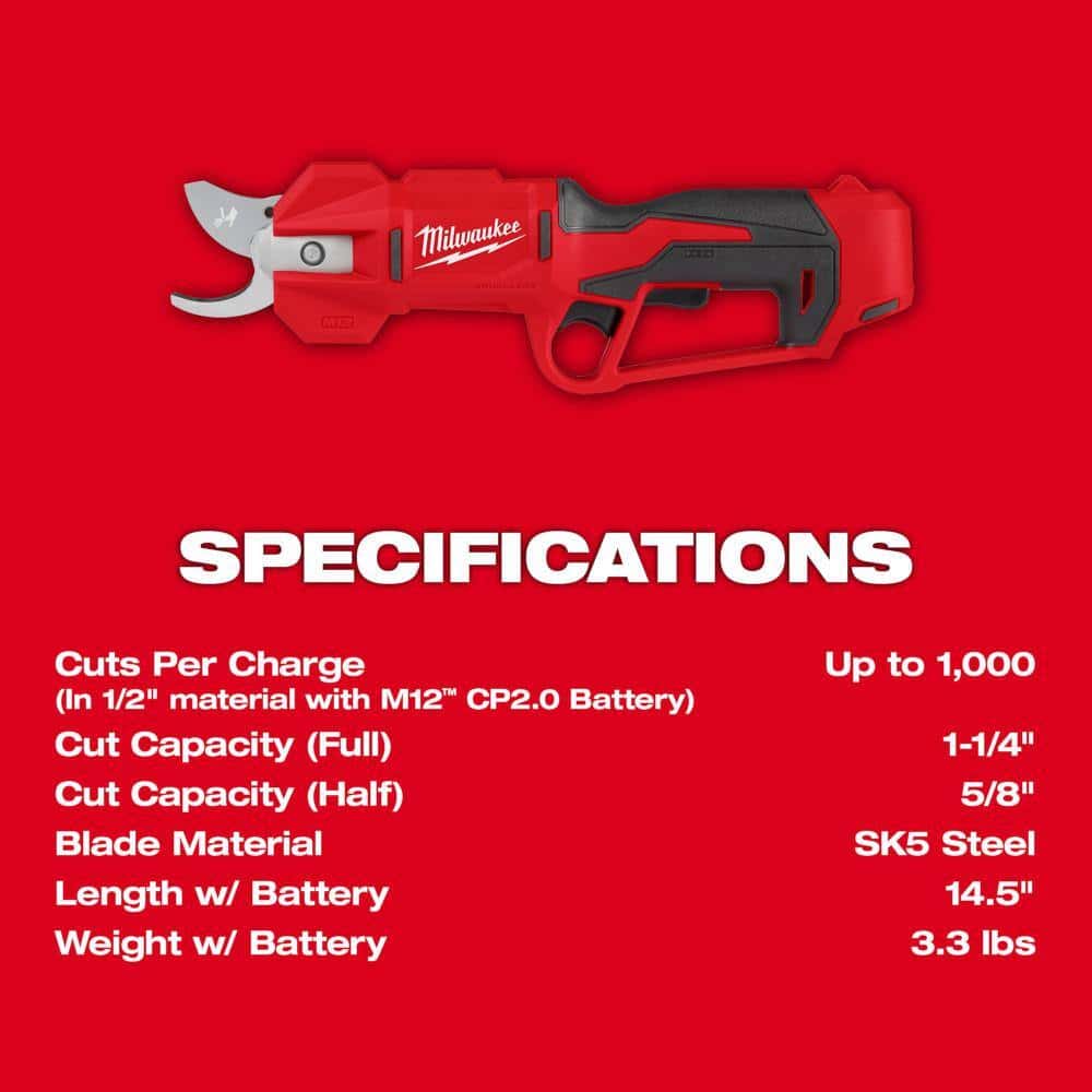 Milwaukee M12 FUEL 12V Brushless Cordless Brushless Cordless Pruner Kit w/(2) 2.0 Ah Battery, Charger Milwaukee M12 FUEL 12V Brushless Cordless Brushless Cordless Pruner Kit w/(2) 2.0 Ah Battery, Charger - Image 3