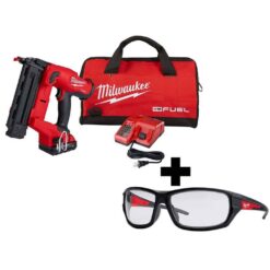 Milwaukee 2746-21CT-48-73-2020 M18 FUEL 18-Volt 18-Gauge Lithium-Ion Brushless Cordless Gen II Brad Nailer Kit and Clear Performance Safety Glasses