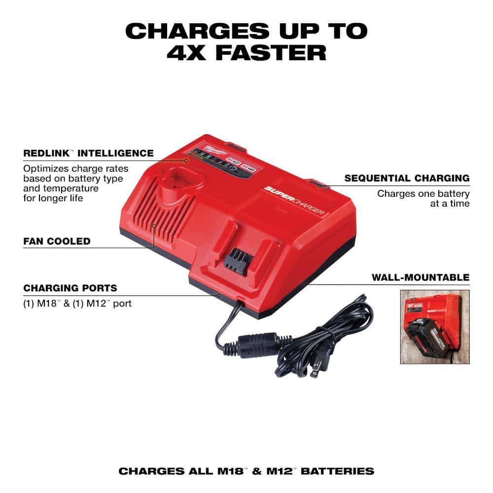 Milwaukee 48-59-1811-48-11-1837 M12 and M18 12-Volt/18-Volt Lithium-Ion Multi-Voltage Super Charger Battery Charger with 3.0Ah Battery Pack (2-Pack) Milwaukee 48-59-1811-48-11-1837 M12 and M18 12-Volt/18-Volt Lithium-Ion Multi-Voltage Super Charger Battery Charger with 3.0Ah Battery Pack (2-Pack) - Image 3