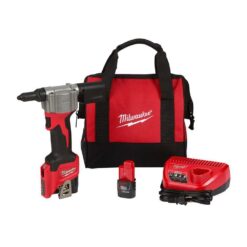 Milwaukee 2550-22 M12 12-Volt Lithium-Ion Cordless Rivet Tool Kit with (2) 1.5Ah Batteries and Charger