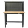 Montezuma MWB482454B 4 ft. Adjustable Height Steel Workbench with Solid Wood Top and Pegboard Back Wall