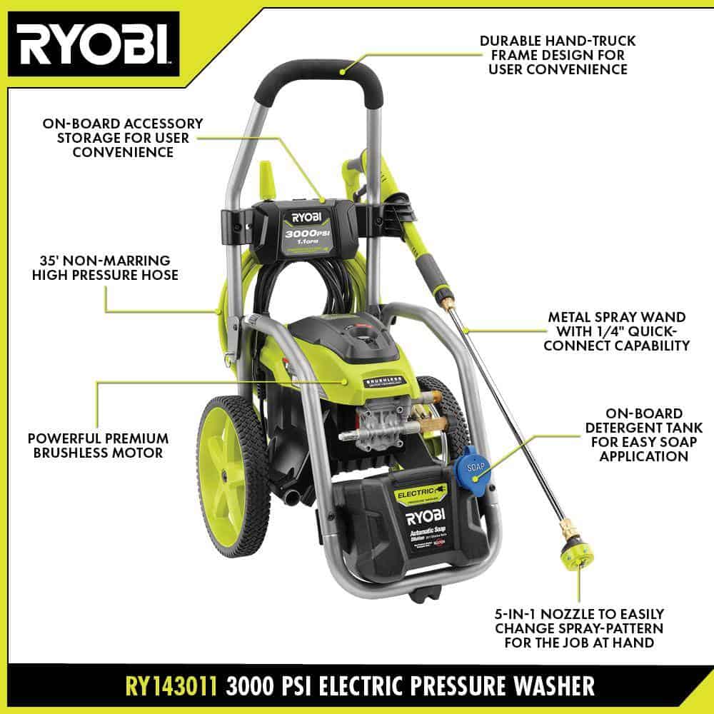 RYOBI RY143011 3000 PSI 1.1 GPM Cold Water Electric Pressure Washer RYOBI RY143011 3000 PSI 1.1 GPM Cold Water Electric Pressure Washer - Image 4