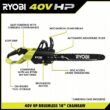RYOBI 40V HP Brushless 18 in. Battery Chainsaw and 190 MPH 730CFM Battery Leaf Blower w/ (3) Batteries, (two) Chargers