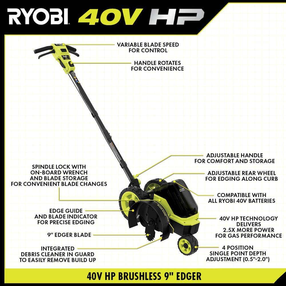 RYOBI RY40706BTL-AC 40V HP Brushless Cordless Edger (Tool Only) with Extra Edger Blade RYOBI RY40706BTL-AC 40V HP Brushless Cordless Edger (Tool Only) with Extra Edger Blade - Image 4