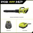 RYOBI RY404140 40V HP Brushless Whisper Series 160 MPH 650 CFM Cordless Battery Leaf Blower with 6.0 Ah Battery and Charger