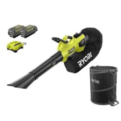 RYOBI RY404150-LB 40V HP Brushless 100 MPH 600 CFM Cordless Leaf Blower/Mulcher/Vacuum w/ Lawn & Leaf Bag, (2) 4.0 Ah Batteries & Charger