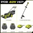RYOBI 40V HP Brushless 20 in. Cordless Battery Walk Behind Push Mower & String Trimmer with (2) Batteries and Chargers