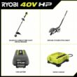 RYOBI 40V HP Brushless 15 in. Carbon Fiber Shafter String Trimmer and Edger Attachment with 4.0 Ah Battery and Charger