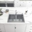 Glacier Bay Dolancourt Tight Radius 33 in. Drop-In 50/50 Double Bowl 18 Gauge Stainless Steel Kitchen Sink with Pull-Down Faucet