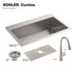 KOHLER K-RH28174-1PC-NA Cursiva All-in-One Stainless Steel 33 in. Single Bowl Drop-In or Undermount Kitchen Sink with Faucet