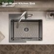 KOHLER K-RH28174-1PC-NA Cursiva All-in-One Stainless Steel 33 in. Single Bowl Drop-In or Undermount Kitchen Sink with Faucet