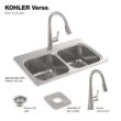 KOHLER K-RH5267-1PC-NA Verse Stainless Steel 33 in. Double Bowl Drop-In Kitchen Sink with Faucet
