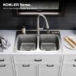 KOHLER K-RH5267-1PC-NA Verse Stainless Steel 33 in. Double Bowl Drop-In Kitchen Sink with Faucet