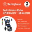 Westinghouse 3200 PSI 1.76 GPM 13 Amp Cold Water Electric Powered Pressure Washer with Turbo Nozzle and 5 Quick Connect Tips