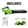 Greenworks 40V (120 MPH / 500 CFM / 75+ Compatible Tools) Cordless Axial Leaf Blower, 2.5Ah Battery and Charger Included
