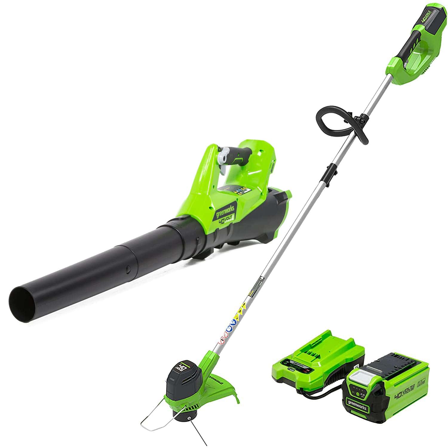 Greenworks 40V Cordless String Trimmer and Leaf Blower Combo Kit, 2.0Ah Battery and Charger Included Greenworks 40V Cordless String Trimmer and Leaf Blower Combo Kit, 2.0Ah Battery and Charger Included