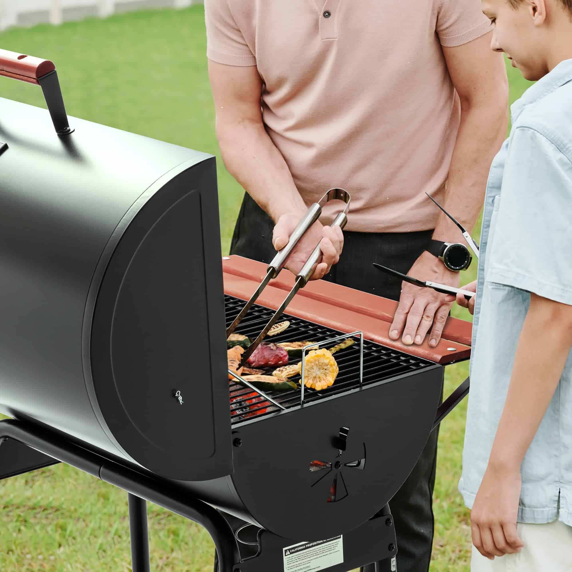 Royal Gourmet CC1830V 30 Barrel Charcoal Grill with Wood-Painted Side Front Table, 627 Square Inches Cooking Space, Black Royal Gourmet CC1830V 30 Barrel Charcoal Grill with Wood-Painted Side Front Table, 627 Square Inches Cooking Space, Black - Image 6