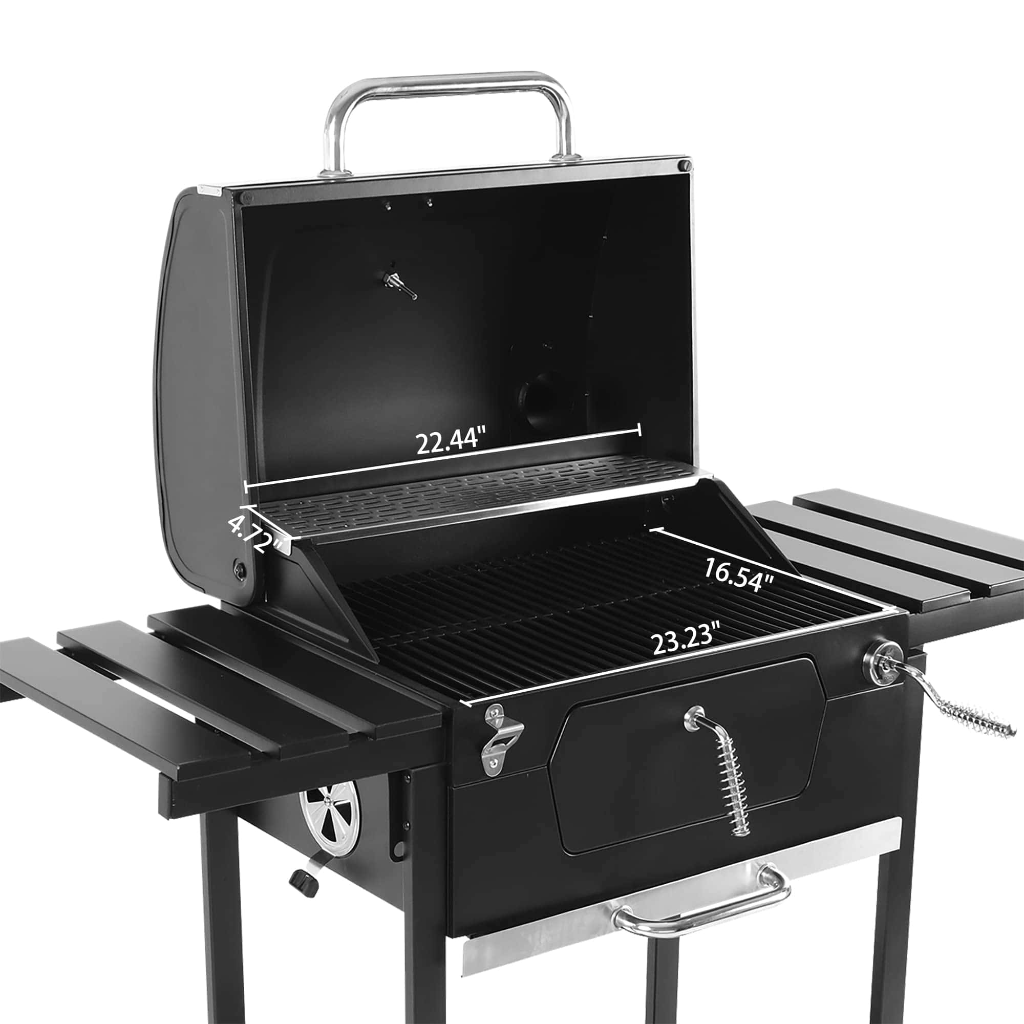 Royal Gourmet CD1824EN 24” Charcoal Grill Outdoor Smoker with Side Tables Backyard Griller Party BBQ Picnic Patio Cooking, Black Royal Gourmet CD1824EN 24” Charcoal Grill Outdoor Smoker with Side Tables Backyard Griller Party BBQ Picnic Patio Cooking, Black - Image 9