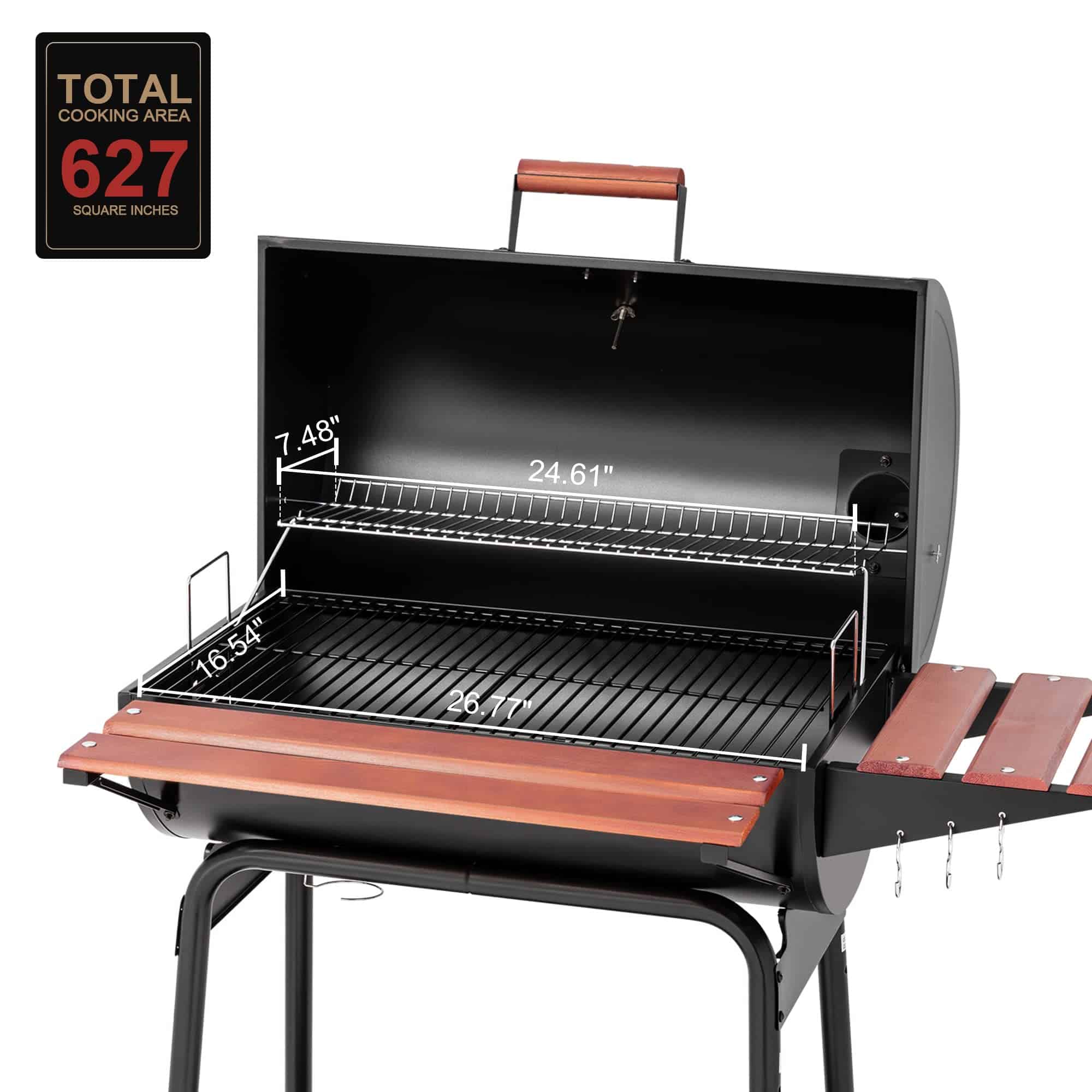 Royal Gourmet CC1830V 30 Barrel Charcoal Grill with Wood-Painted Side Front Table, 627 Square Inches Cooking Space, Black Royal Gourmet CC1830V 30 Barrel Charcoal Grill with Wood-Painted Side Front Table, 627 Square Inches Cooking Space, Black - Image 7