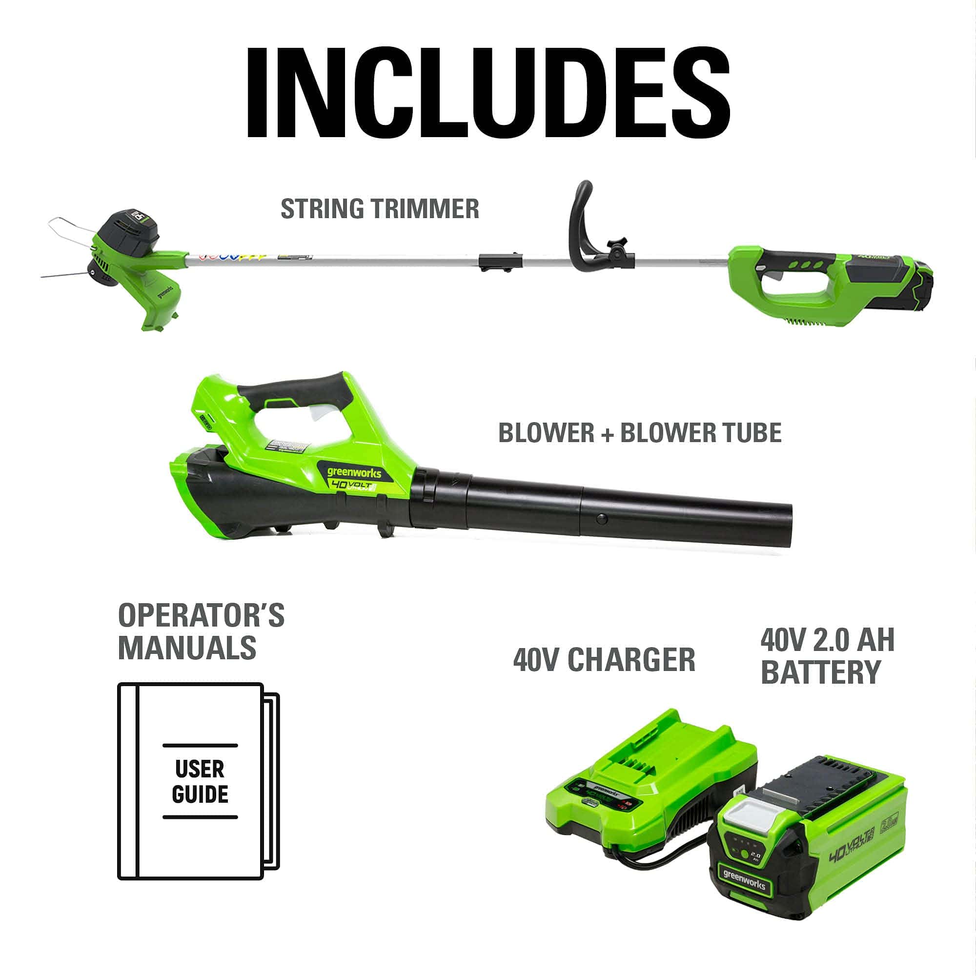 Greenworks 40V Cordless String Trimmer and Leaf Blower Combo Kit, 2.0Ah Battery and Charger Included Greenworks 40V Cordless String Trimmer and Leaf Blower Combo Kit, 2.0Ah Battery and Charger Included - Image 3