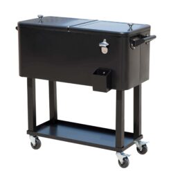 Black Outsunny 80 Quarts Wheeled Serving Station/Cart