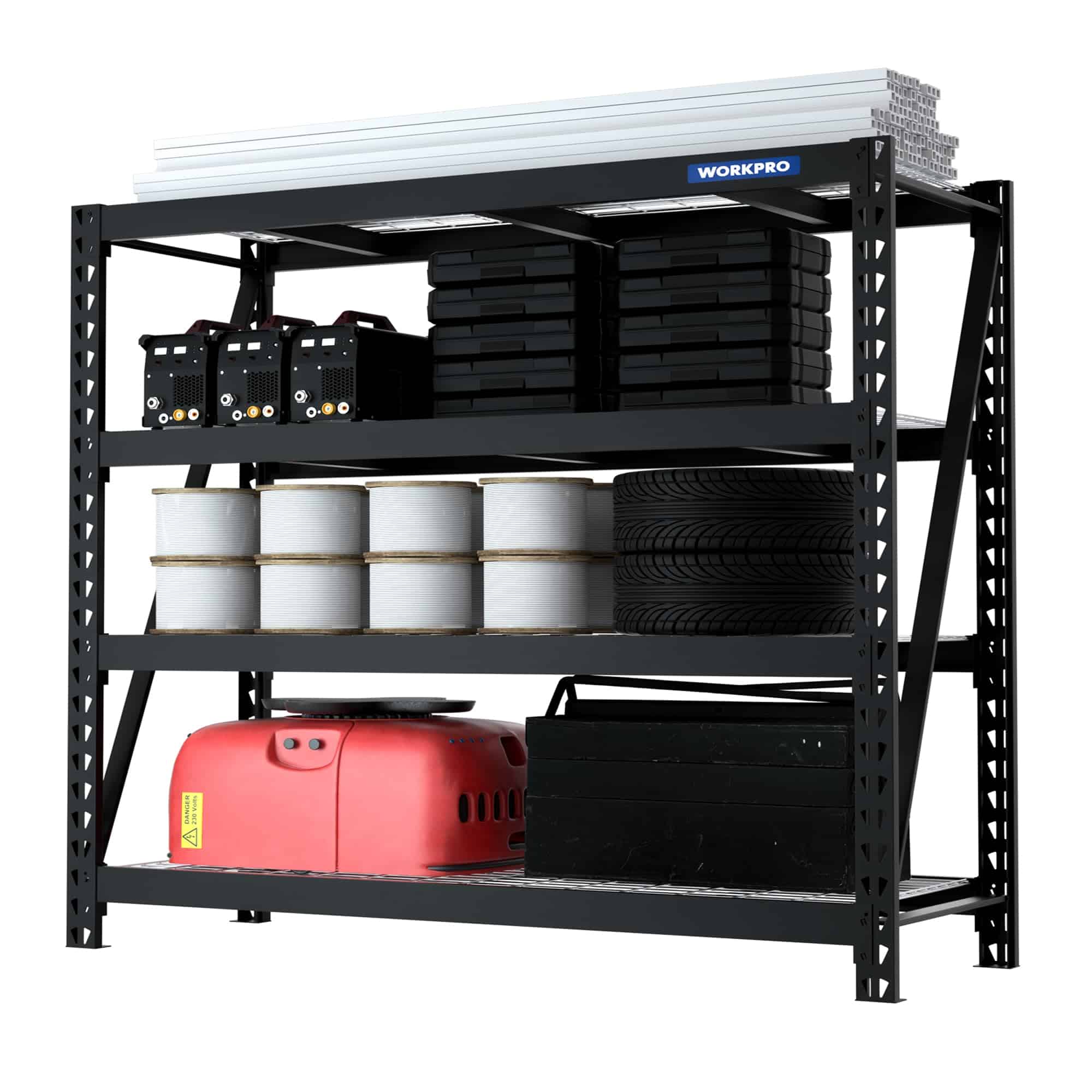 WORKPRO 68" Ultra Wide 4-Tier Metal Garage Shelving Unit, 68"W x 24"D x 65"H, 7200 LBS Capacity, Heavy Duty Storage Utility Rack WORKPRO 68" Ultra Wide 4-Tier Metal Garage Shelving Unit, 68"W x 24"D x 65"H, 7200 LBS Capacity, Heavy Duty Storage Utility Rack