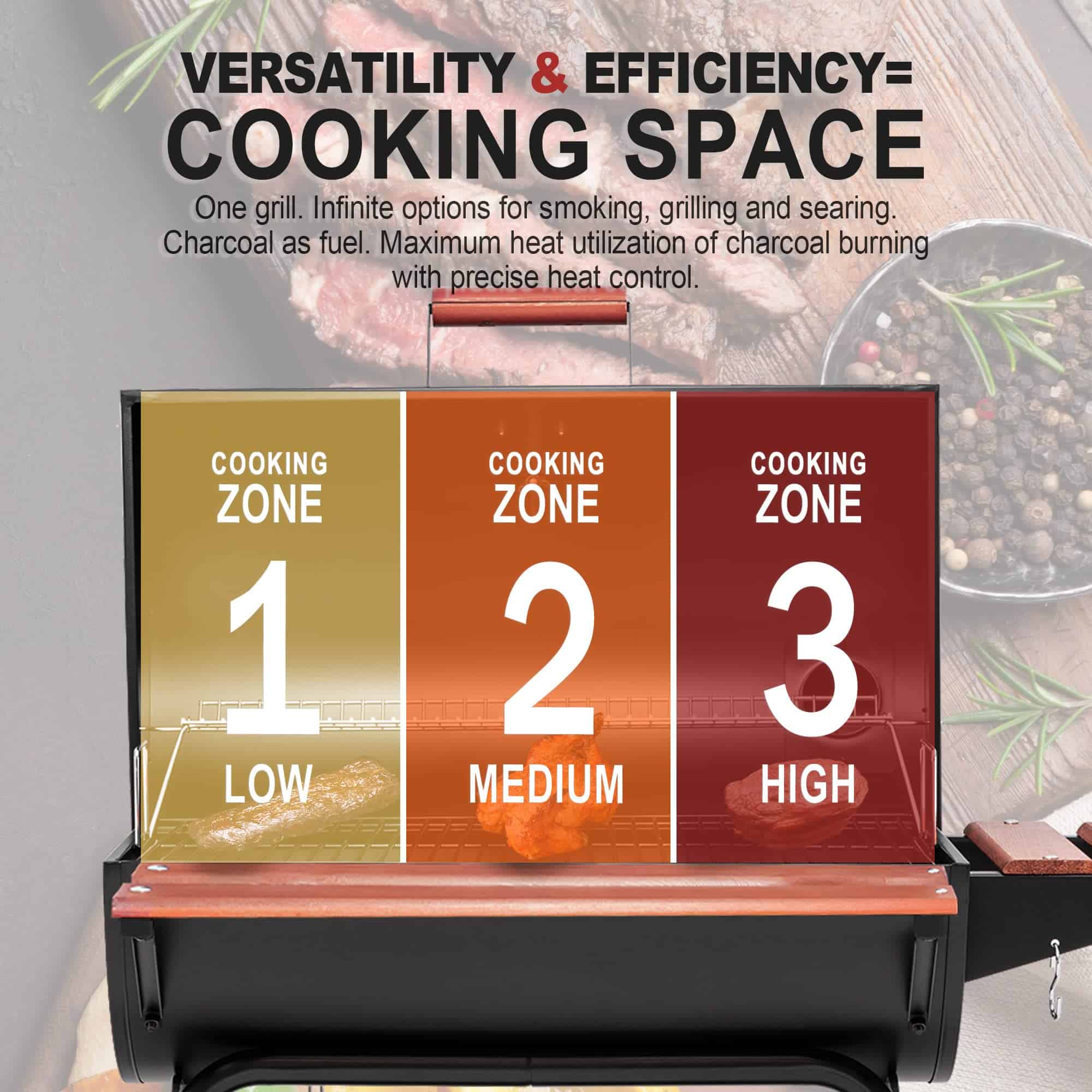 Royal Gourmet CC1830V 30 Barrel Charcoal Grill with Wood-Painted Side Front Table, 627 Square Inches Cooking Space, Black Royal Gourmet CC1830V 30 Barrel Charcoal Grill with Wood-Painted Side Front Table, 627 Square Inches Cooking Space, Black - Image 11