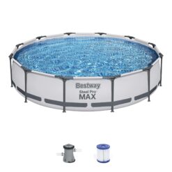 Bestway Steel Pro MAX 12 Foot x 30 Inch Round Metal Frame Above Ground Outdoor Backyard Swimming Pool Set with 330 GPH Filter Pump