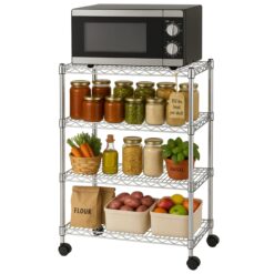 Displays By Jack 4 Tier Wire Shelving Unit Storage Rack, Metal Heavy Duty Utility Organizers, Chrome, 14"W x 30"L X 48"H
