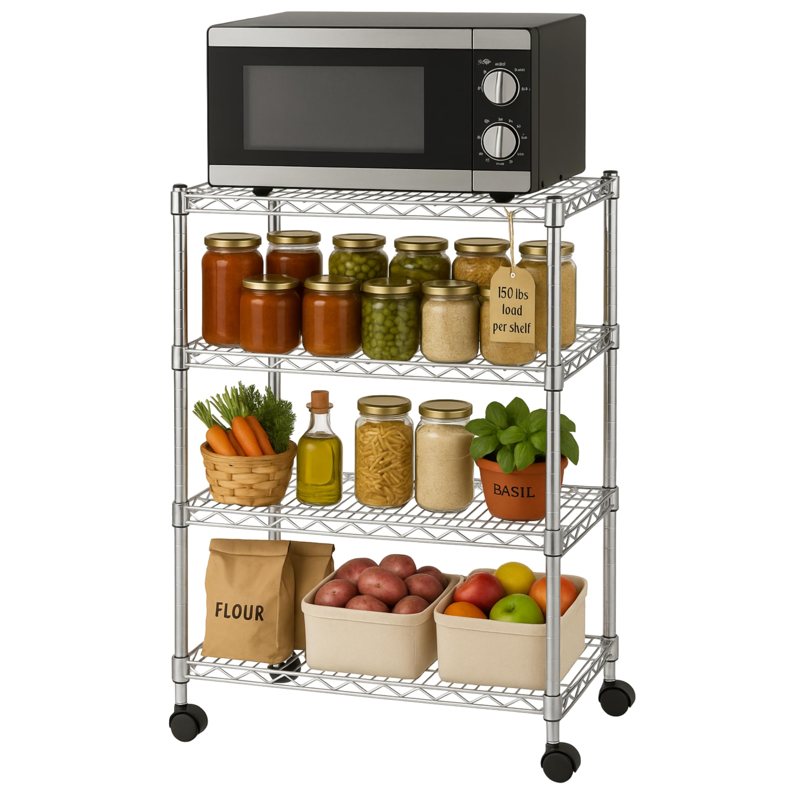 Displays By Jack 4 Tier Wire Shelving Unit Storage Rack, Metal Heavy Duty Utility Organizers, Chrome, 14"W x 30"L X 48"H Displays By Jack 4 Tier Wire Shelving Unit Storage Rack, Metal Heavy Duty Utility Organizers, Chrome, 14"W x 30"L X 48"H