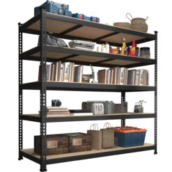 BuxWellBang 48" W x 24" D x 72" H Adjustable Garage Storage Shelves - 5-Shelf Heavy Duty Shelving Unit, Black