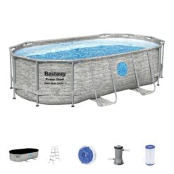 Bestway Power Steel Swim Vista Series II 14' x 8' 2" x 39.5" Above Ground Outdoor Swimming Pool Set