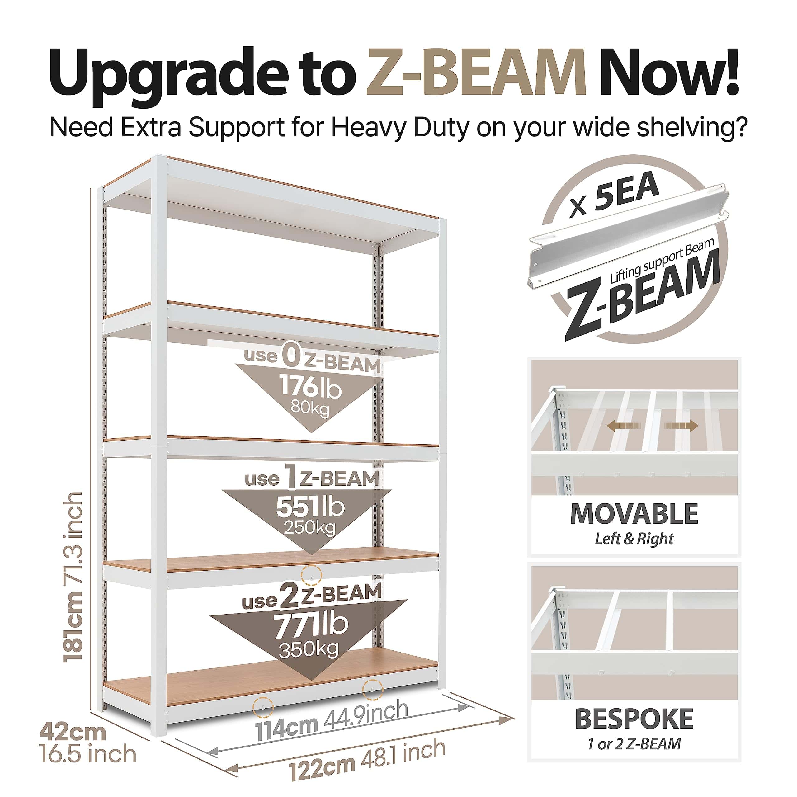HOMEDANT House Z-Beam White 48" Wide Heavy Duty Garage Storage Shelving Adjustable 5-Tier Metal Shelves HOMEDANT House Z-Beam White 48" Wide Heavy Duty Garage Storage Shelving Adjustable 5-Tier Metal Shelves - Image 8