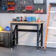 HOMCOM 45" Work Bench with Adjustable Footpads and Large Solid Wood Tabletop Tool Table for Garage, Weight Capacity 1100 lbs