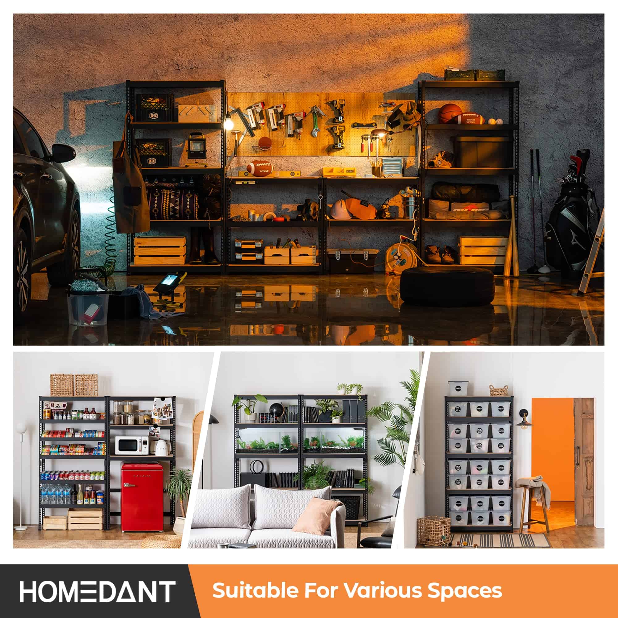 HOMEDANT 5 Tier Storage Shelves Adjustable Laminated Garage Metal Shelving Unit, 35.9" W x 16.2" D x 71.3" H 1Pack HOMEDANT 5 Tier Storage Shelves Adjustable Laminated Garage Metal Shelving Unit, 35.9" W x 16.2" D x 71.3" H 1Pack - Image 2