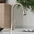 Moen 87912SRS Georgene High Arc One Hole Spot Resist Stainless Single Handle Pull-down Kitchen Faucet with Sprayer (Deck Plate Included)