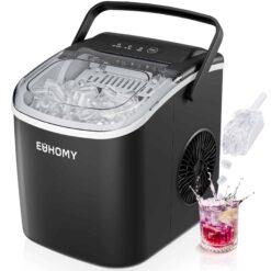 EUHOMY Countertop Ice Maker, Fresh Ice in 6 Minutes - 26 Lbs Daily, Portable, Auto-Cleaning (Black)