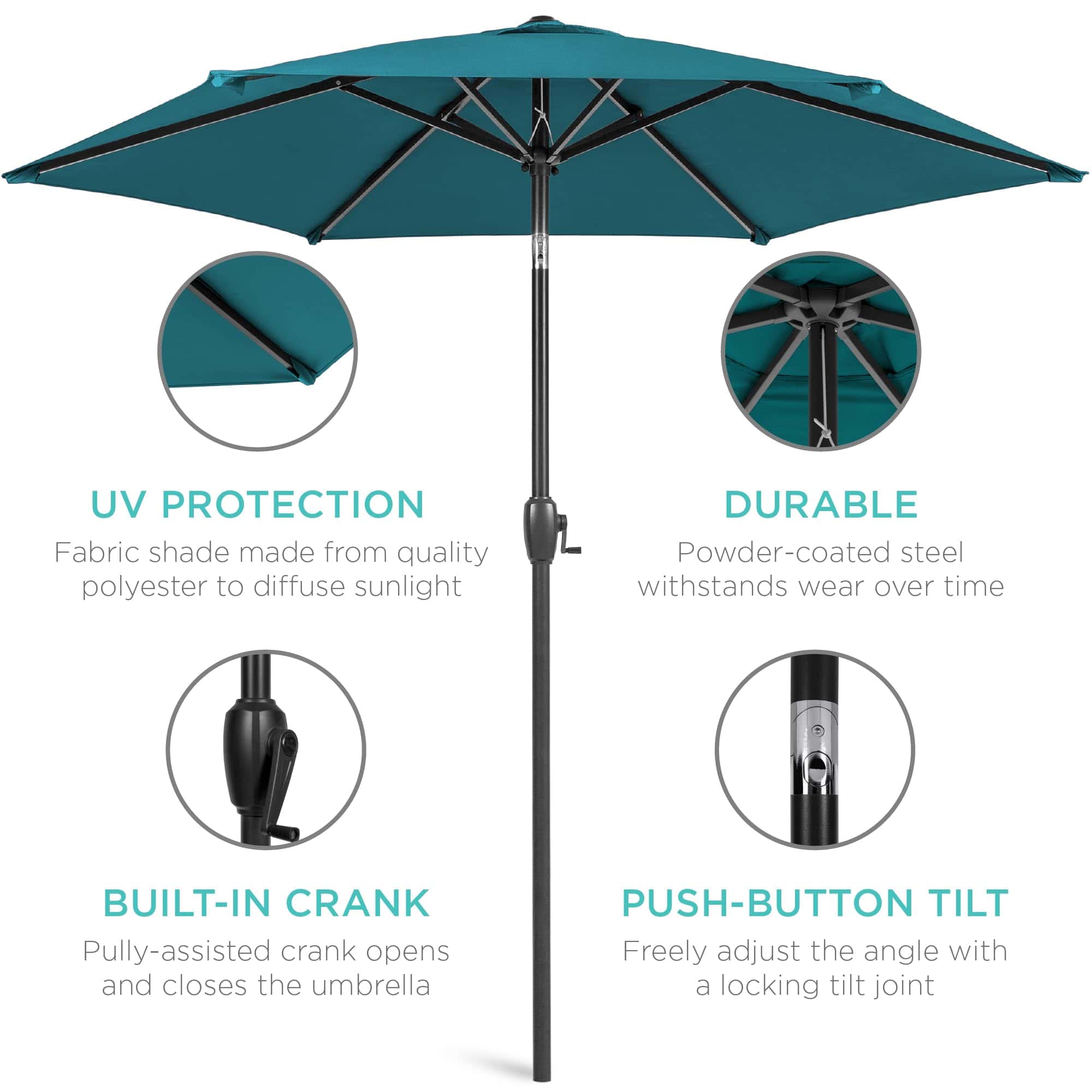 Best Choice Products 7.5ft Heavy-Duty Round Outdoor Market Table Patio Umbrella w/Steel Pole - Cerulean Best Choice Products 7.5ft Heavy-Duty Round Outdoor Market Table Patio Umbrella w/Steel Pole - Cerulean - Image 4