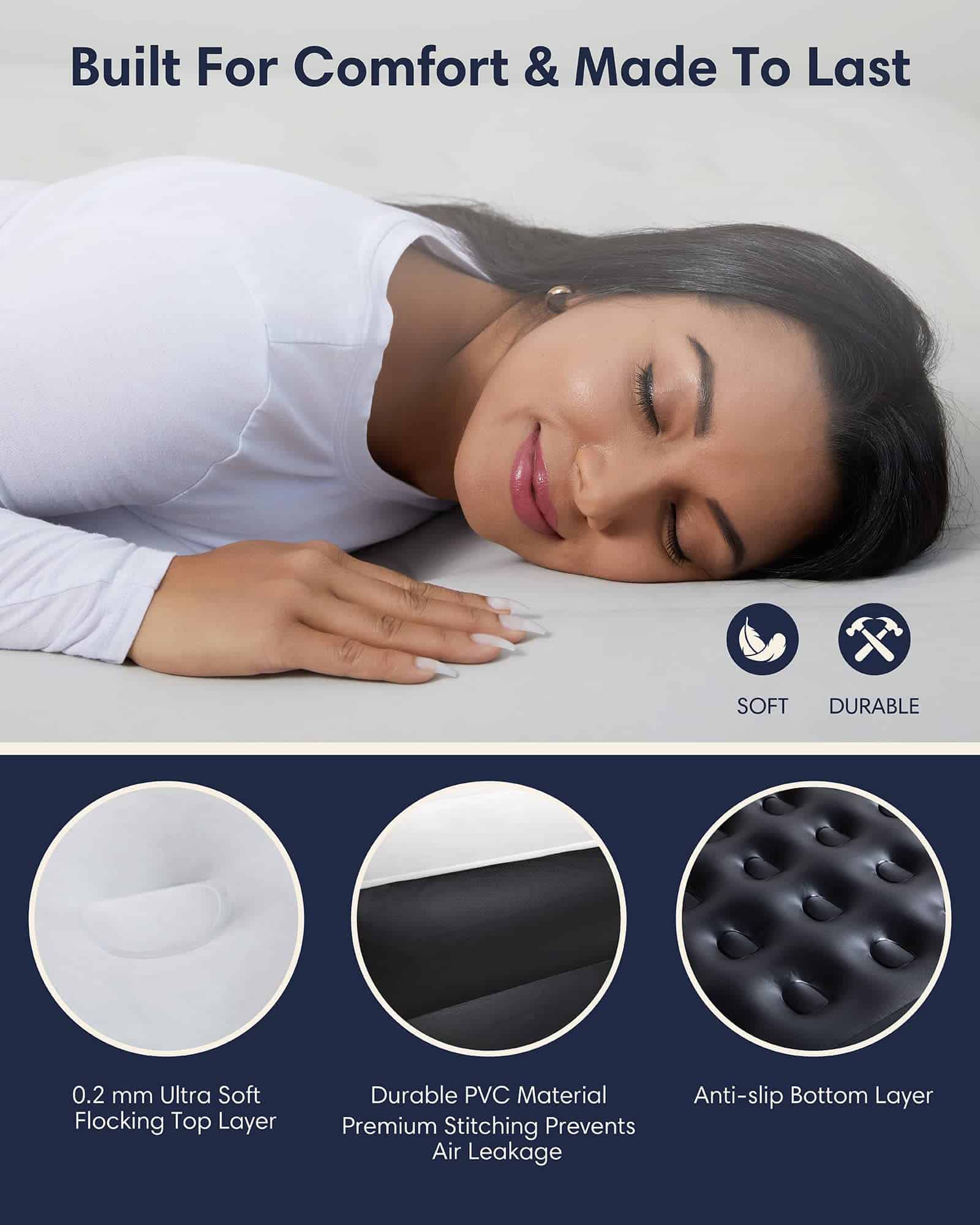 OhGeni Air Mattress Queen with Built-in Pump for Guest, 18" Tall Colchon Inflable Camping Blow Up Air Bed with Carrying Bag OhGeni Air Mattress Queen with Built-in Pump for Guest, 18" Tall Colchon Inflable Camping Blow Up Air Bed with Carrying Bag - Image 2