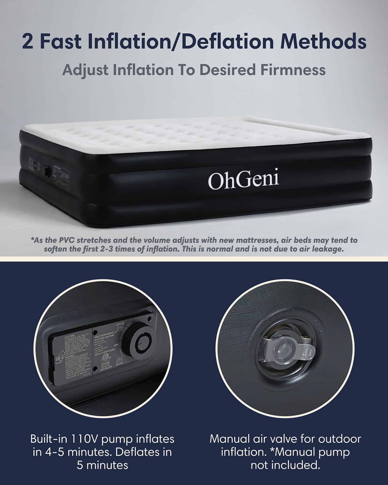 OhGeni Air Mattress Queen with Built-in Pump for Guest, 18" Tall Colchon Inflable Camping Blow Up Air Bed with Carrying Bag OhGeni Air Mattress Queen with Built-in Pump for Guest, 18" Tall Colchon Inflable Camping Blow Up Air Bed with Carrying Bag - Image 7