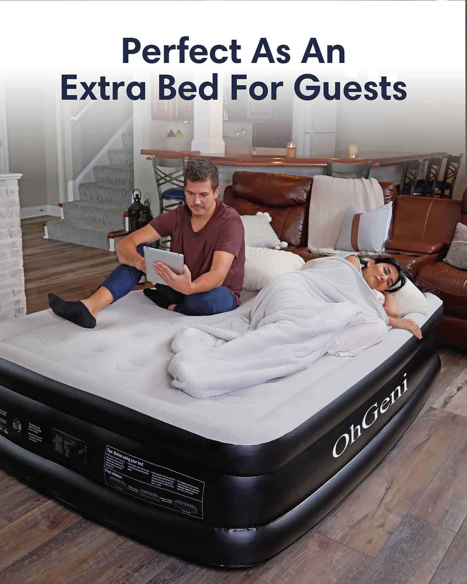 OhGeni Air Mattress Queen with Built-in Pump for Guest, 18" Tall Colchon Inflable Camping Blow Up Air Bed with Carrying Bag OhGeni Air Mattress Queen with Built-in Pump for Guest, 18" Tall Colchon Inflable Camping Blow Up Air Bed with Carrying Bag - Image 3