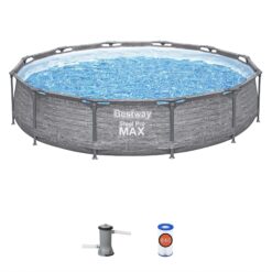 Bestway Steel Pro MAX 12' x 30" Round Above Ground Swimming Pool Set Outdoor Metal Frame Family Pool with Liner and Filter Pump, Gray