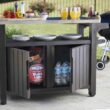 Keter Unity XL Outdoor Kitchen Rolling Bar Cart with Storage Cabinet, Brown