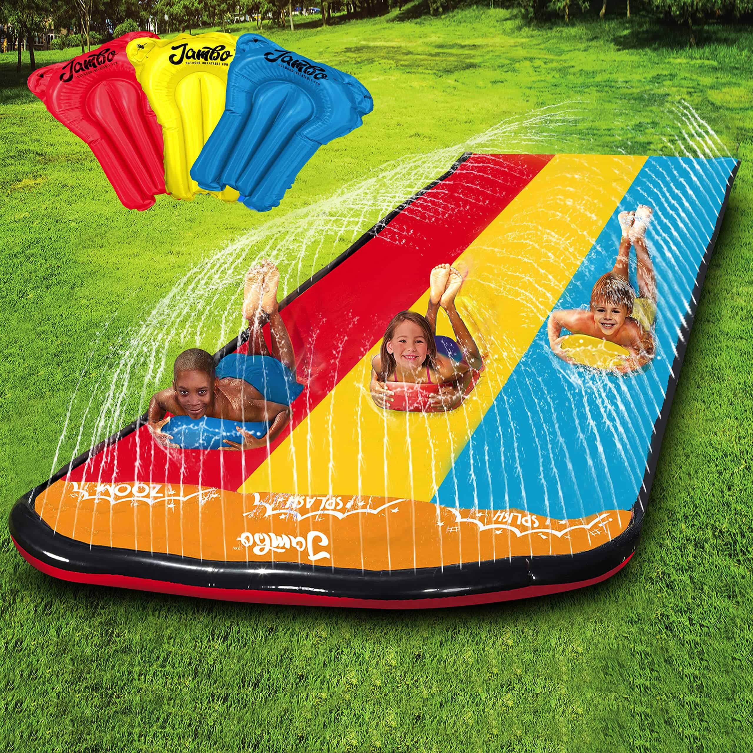 JAMBO Premium Triple Slip Splash and Slide with Bodyboards (Updated Model), Heavy Duty Water Slide JAMBO Premium Triple Slip Splash and Slide with Bodyboards (Updated Model), Heavy Duty Water Slide