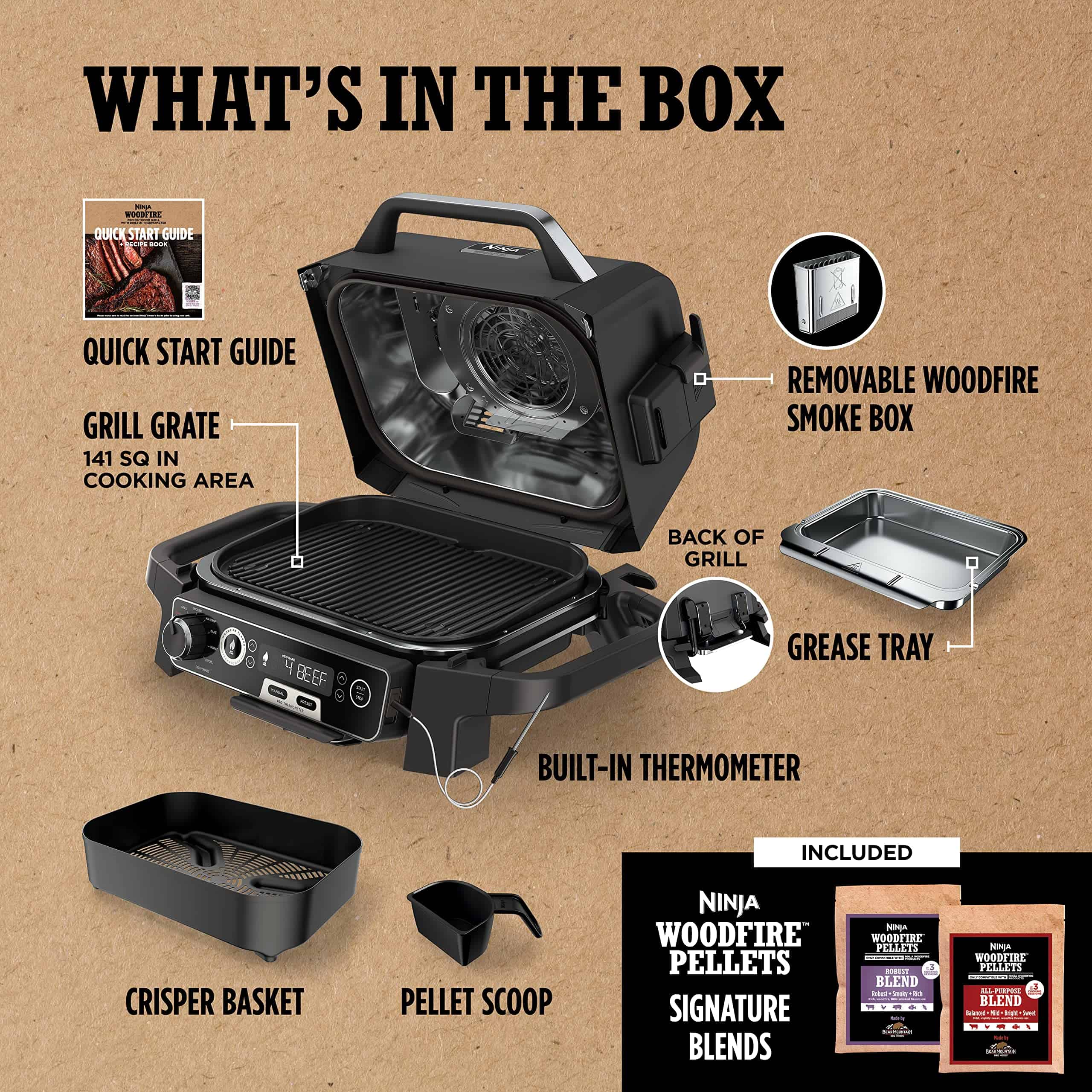 Ninja OG751BRN Woodfire Pro 7-in-1 Grill & Smoker - Portable Electric Outdoor Grill, Grey Ninja OG751BRN Woodfire Pro 7-in-1 Grill & Smoker - Portable Electric Outdoor Grill, Grey - Image 2