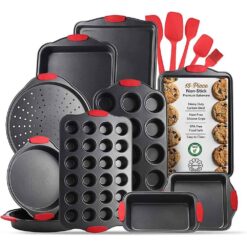 EATEX JT-BKS-10 15-Piece Nonstick Black Steel Bakeware Set with Silicone Handles